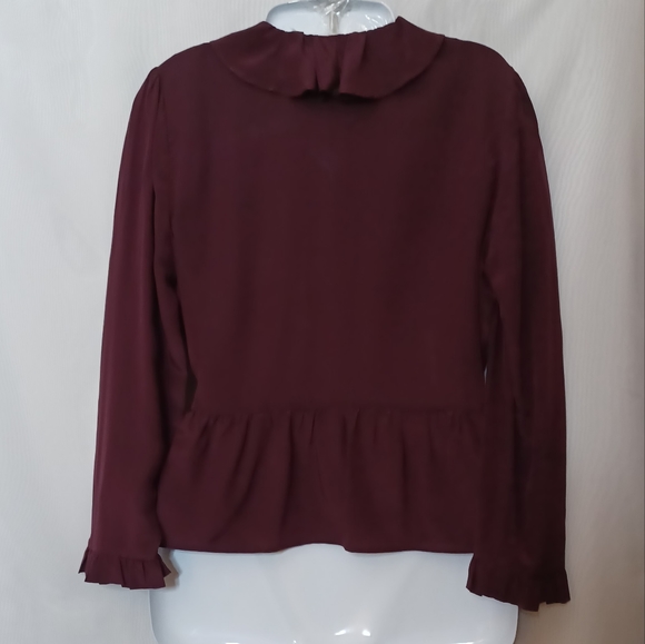 Madewell Burgundy Silk Ruffle- Hem Wrap Top With Tie. Size S - Picture 11 of 12